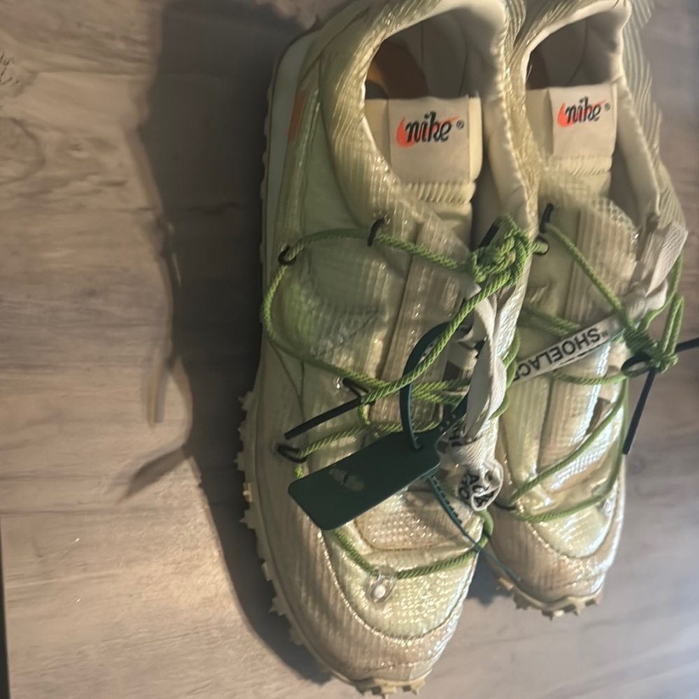 Nike Off-White and Lime Green Trail Shoes